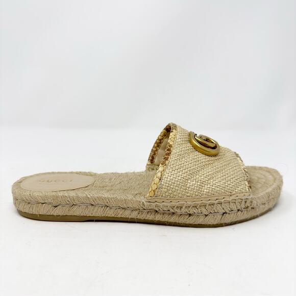 Gucci GG Marmont Raffia Espadrille Slides Size 38 - Picture 4 of 11
